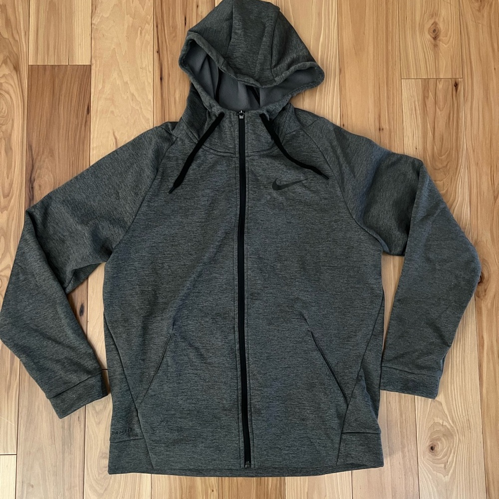 Nike Men's Dry Fit Charcoal Grey Full-Zip Hoodie size medium